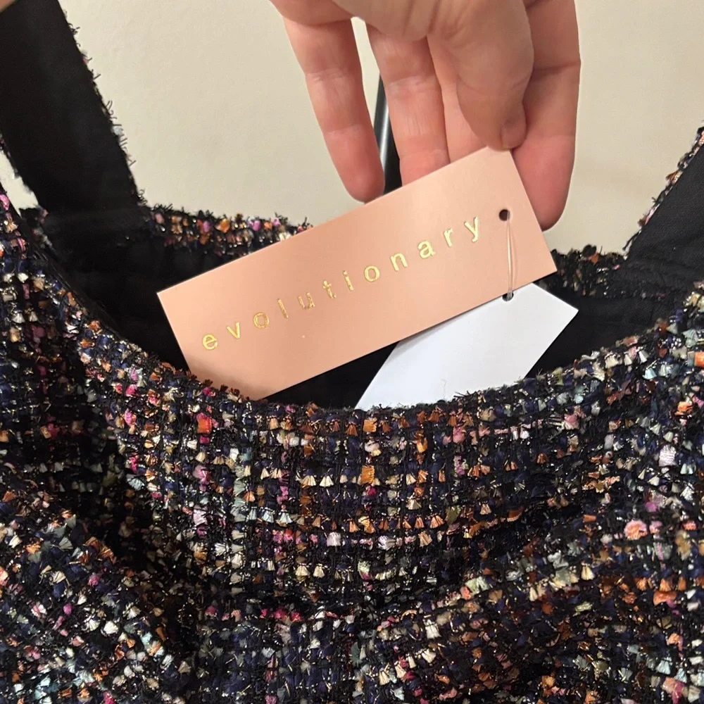 FAB Evolutionary Tweed Bow Smocked Bustier Crop Top - Picture 3 of 3